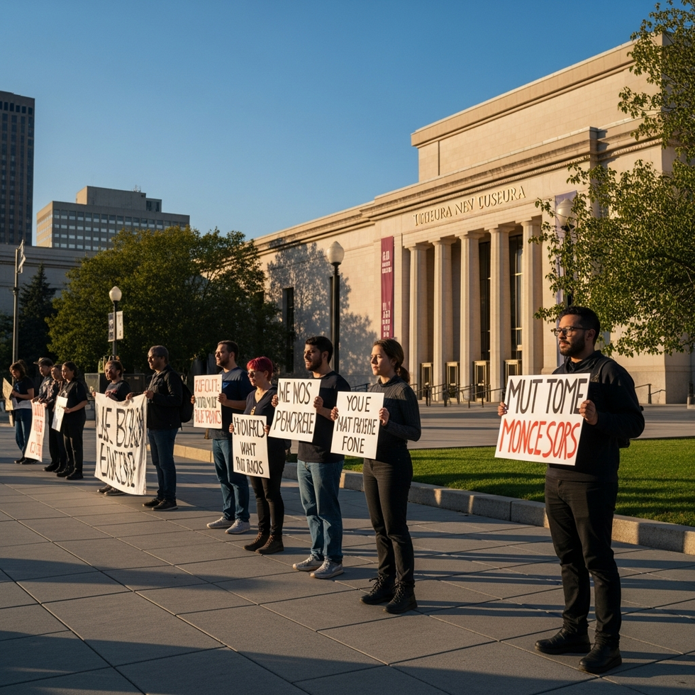 Photo of a protest outside the Kennedy Center related to recent political disputes