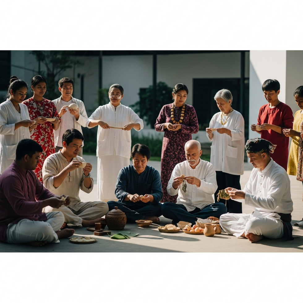 A diverse crowd engaging in various cultural activities, signifying pre-assimilation and cultural fluidity.