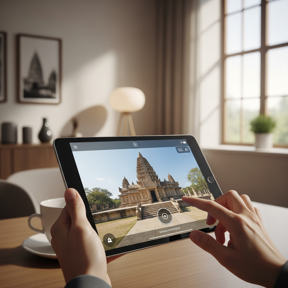 An interactive virtual tour of an ancient temple displayed on a digital platform