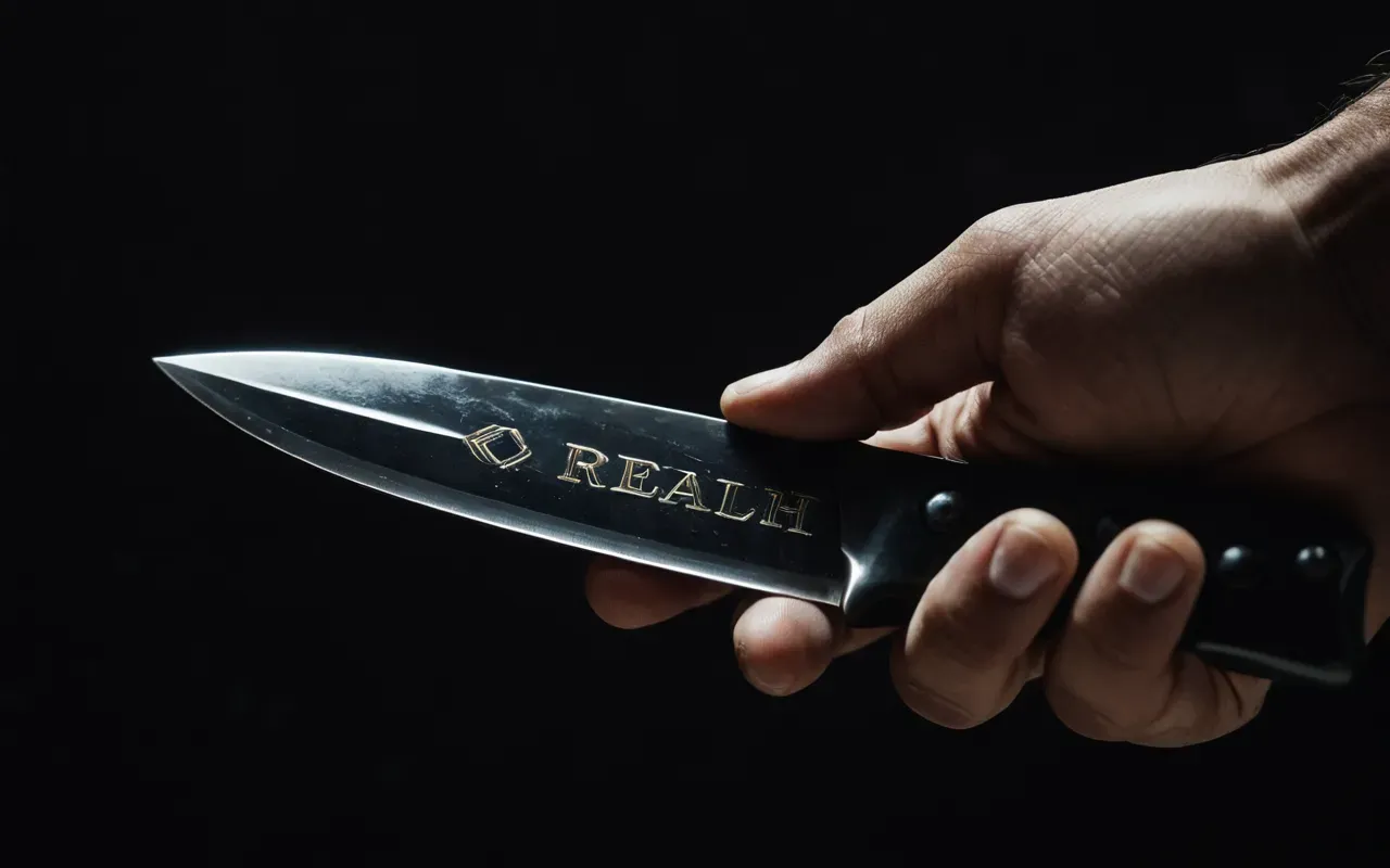 obsidian tool detail Close-up of a hand holding a polished obsidian blade against a dark background with dramatic lighting highlighting the edge