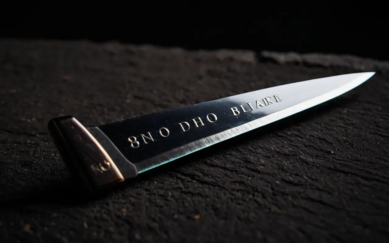 Macro shot of a polished obsidian blade edge reflecting light against a dark background highlighting the sharpness and craftsmanship of prehistoric toolmaking techniques