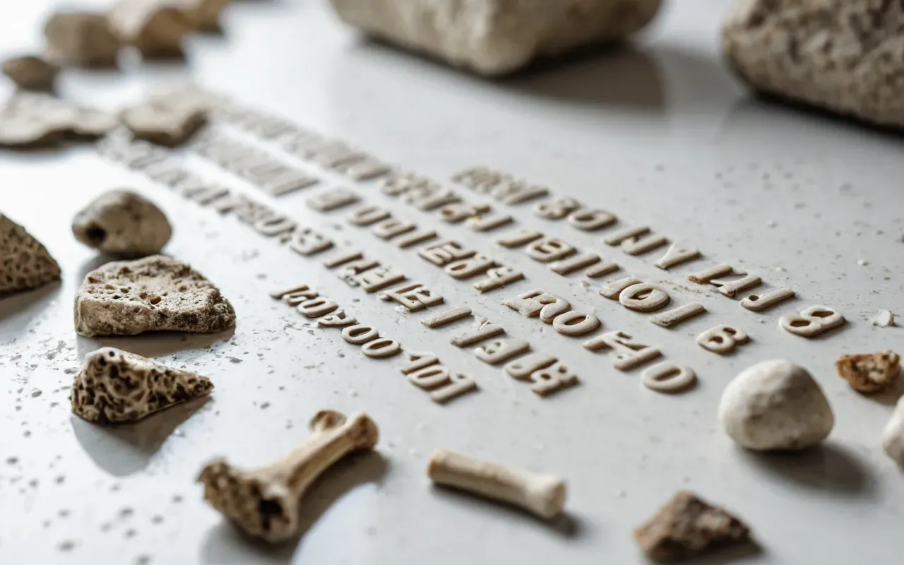 Close up of ancient human bone fragments arranged on a white laboratory surface with soft natural lighting highlighting the porous texture and age.