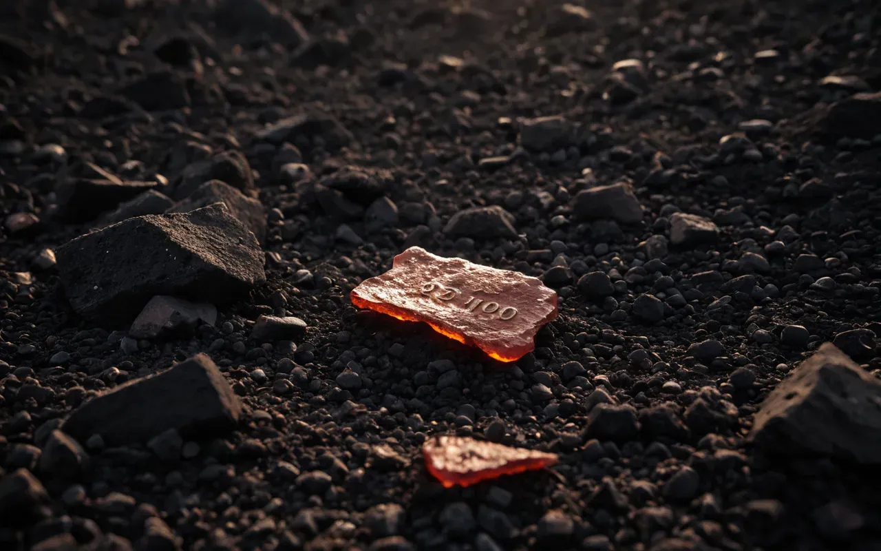 ancient clay transformation A close up view of hardened reddish clay shards resting on dark volcanic soil, illuminated by warm ambient light, showing rough textures and natural cracks, with no text or human figures present.