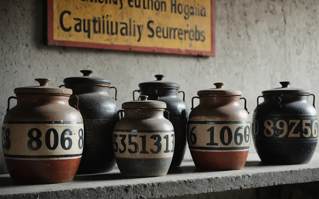 ancient storage vessels Editorial still life of ancient clay storage jars on a concrete table with soft diffused lighting and neutral tones