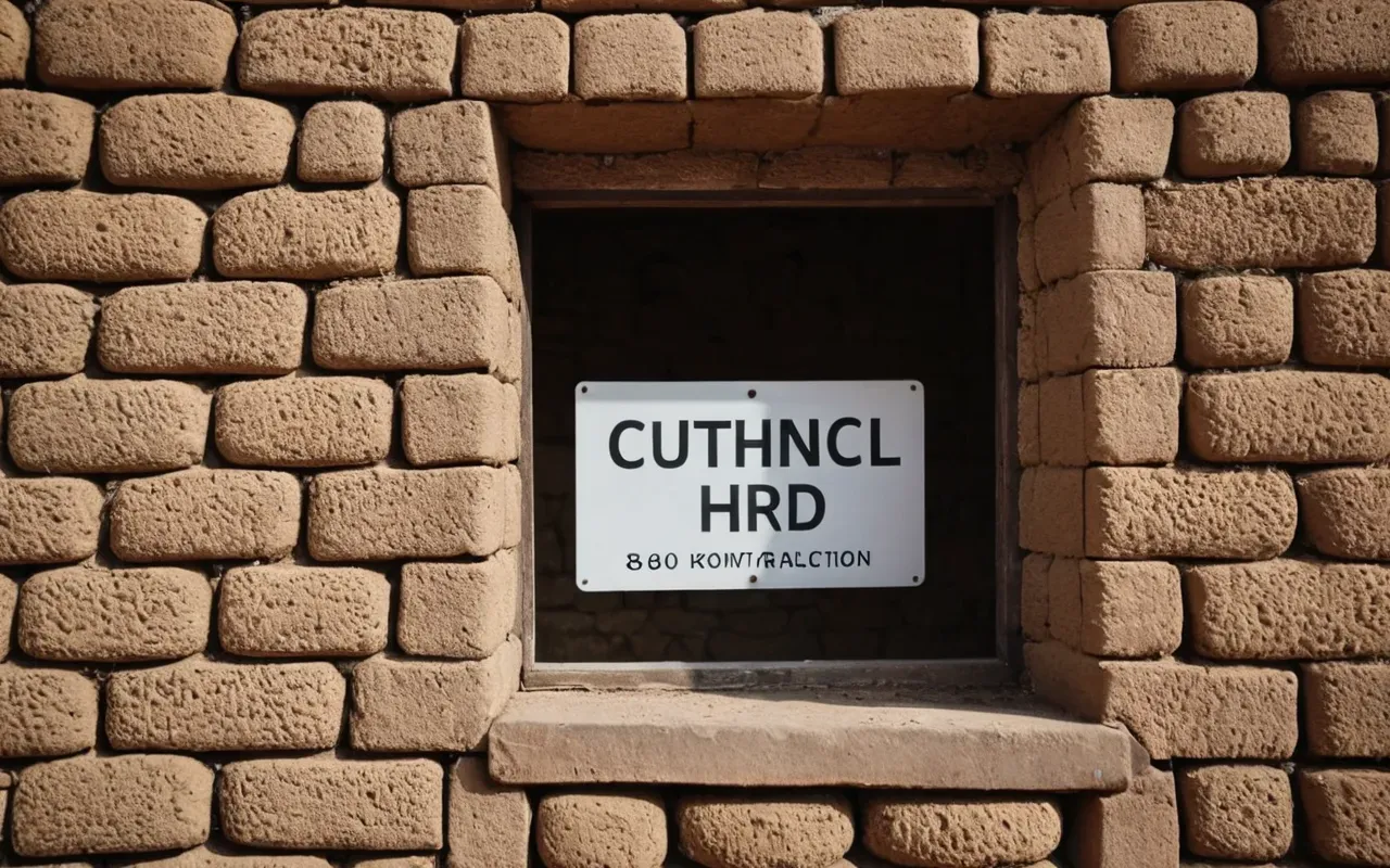 mudbrick wall exterior detail Exterior view of a thick rounded mudbrick wall with a small window opening showing the texture and earthy tones under bright daylight without any text or signage.